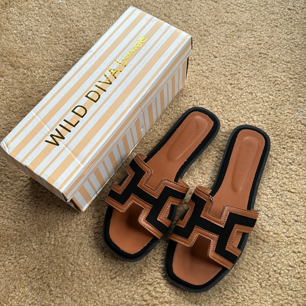 Size 6.5 brown and black sandals-brand new